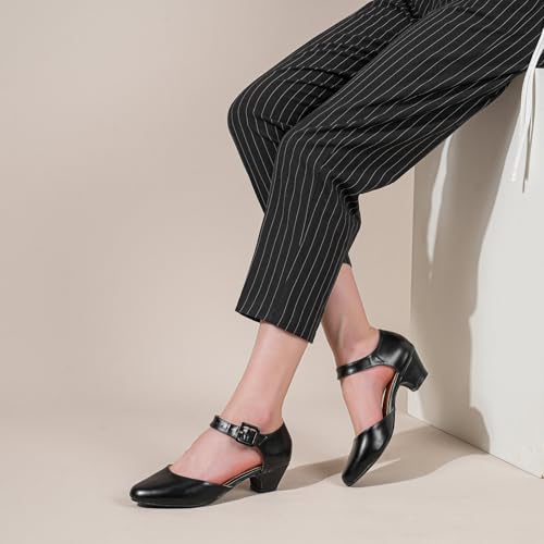 LIURUIJIA Women's Closed Toe Low Chunky Heel Pumps Ankle Strap Dress Shoes for Work Wedding Party Dance3