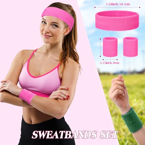Image of Neon Sweatbands and Wristbands Bulk, Cotton Sports Headbands for Team Spirit, School Field Day, 80s 90s Party, Soccer Fan Accessories, Gym, Cheer and Group Events