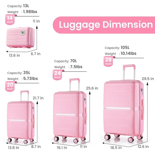 4-Piece Lightweight & Durable Luggage Set - Expandable Suitcases in Pink for Effortless Travel2