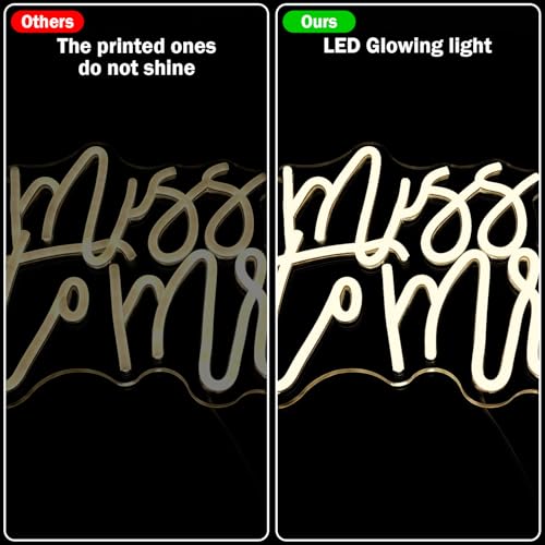 Image of Miss to Mrs Neon Sign for Bridal Shower Decor Dimmable Led Wedding Neon Sign for Backdrop, Miss to Mrs Neon Light for Wall Decor Warm White Party Banner Bridal Shower Decoration