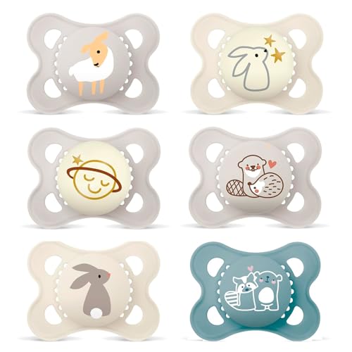 MAM Lot 6 tétines silicone 0-6 mois garçon sucette bébé avec boîte transport