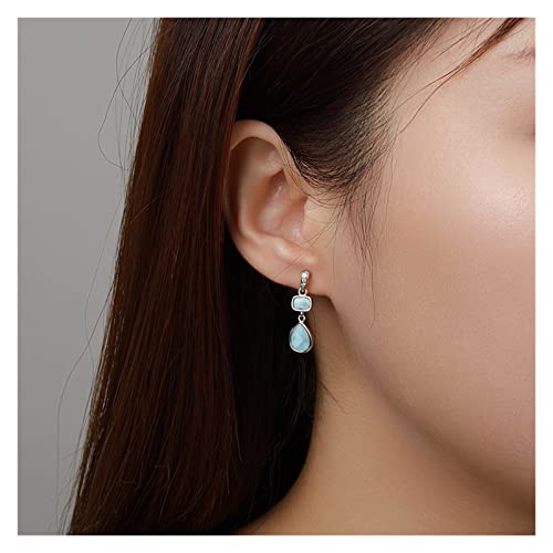Aqxyxsw Moda Geometria Usprawnione Długie 925 Sterling Silver Biżuteria Dziewczyna Naturalne Drogocenne Kolczyki Larimar Damskie lingli