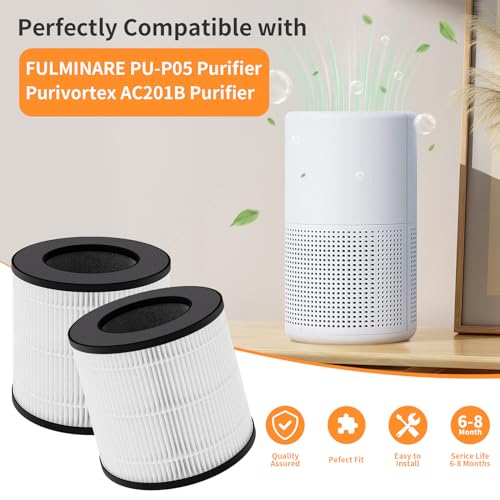 Breabetter PU-P05/AC201B TReplacement Filter Compatible with FULMINARE PU-P05 Purifier and Purivortex AC201B Purifier, 3-in-1 Filters(2-Pack)