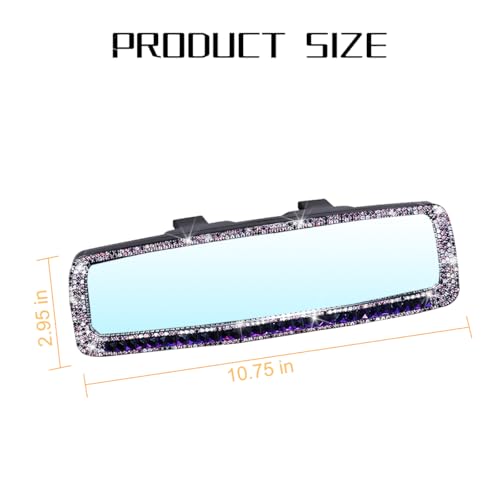 Image of Osilly Bling Car Rearview Mirror, Decorations Rear View Mirror with Crystal Rhinestones & Diamonds, Car Interior Trim Accessories, Clip-on & HD Glass, Sparkly Gift (Purple)
