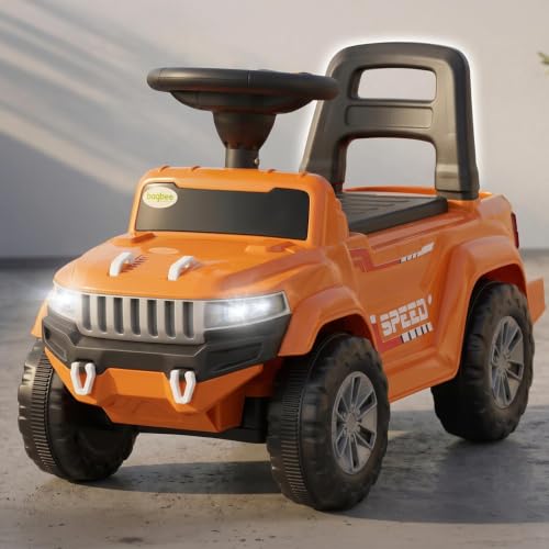Image of Baybee Speedy Baby Ride on Car for Kids | Push Toy Cars with High Backrest | Portable Kids Car with LED Lights, Music & Storage Basket | Toddler Rideons Jeep for 1 to 3 Years Boys Girls (Orange)