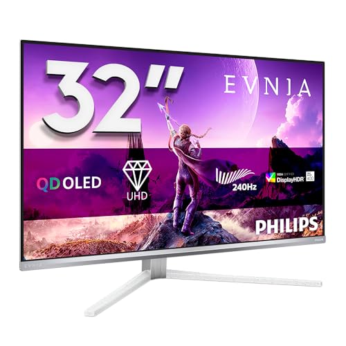 Philips Monitor 32M2N8900 31.5 pollici 3840x2160, UHD, 240Hz, QD-OLED Panel, 0.03ms GtG, USB-C Speakers (HDMI2x 2.1 DP 1x 1.4) Adaptive Sync, HDR400 TrueBlack, FreeSync Prem. Pro, G-Sync Comp, Argento