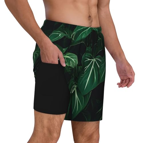 Men's Swim Trunks Quick Dry Board Shorts Green Long Leaves Beach Shorts with Pocket Bathing Suits for Men2