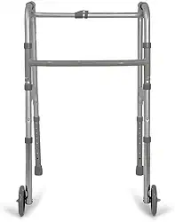 Andador Adulto Idoso com rodas alumínio dobrável altura regulável articulado Modelo 2 barras (acompanha pés com ponteira e pés com rodas se quiser usar alternadamente)