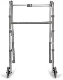Andador Adulto Idoso com rodas alumínio dobrável altura regulável articulado Modelo 2 barras (acompanha pés com ponteira e pés com rodas se quiser usar alternadamente)