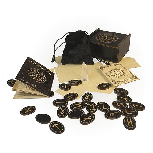 ルーンストーンセット バッグ付き無垢材ルーン文字 旅行、占い、魔術、北欧神話の木版神託に最適 ルーンストーンセット 木製ルーンストーン 魔女ルーンストーン 瞑想 木製ルーンヒーリング