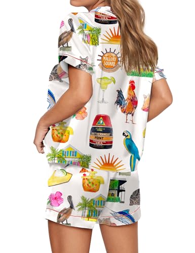 Image of SHESHOW Satin Pajamas for Women Set Preppy Animals Pjs Short Sleeve Shorts 2 Piece Loungewear Sets XS-XXL