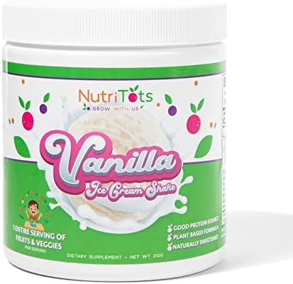 NUTRITOTS Protein Powder for Kids | Vegan Plant-Based Nutritional Shakes with an Entire Serving of Fruits and Vegetables, Dairy and Gluten Free, Non GMO (Vanilla Ice Cream Shake Flavor) 15 Servings