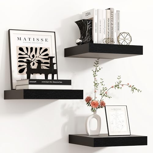 Venusmiles 12"x12" Square Floating Shelves for Wall, Black Finish, 3-Pack