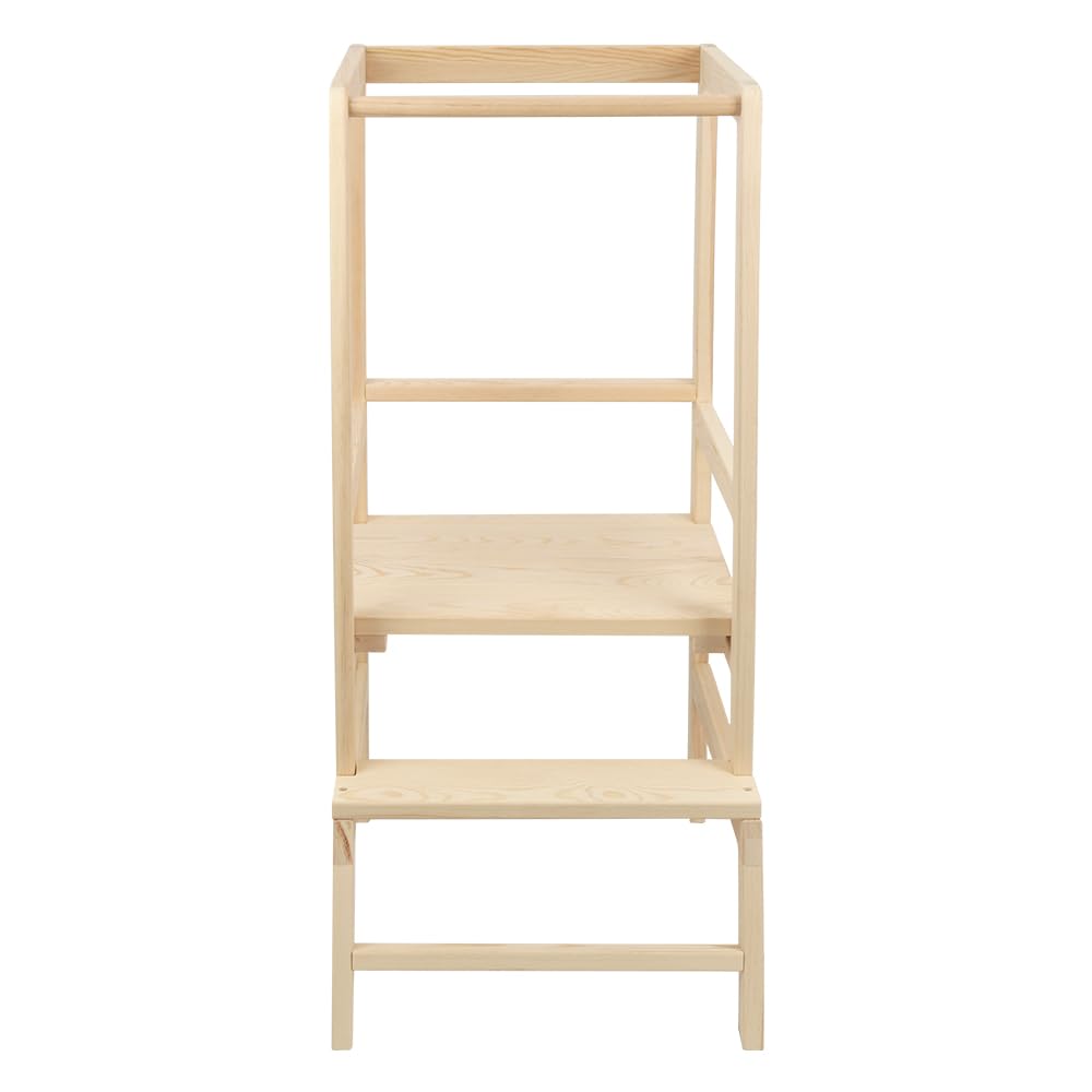 Montessori Lernturm aus Holz, platzsparend: Klappturm, Hocker für Kinder, faltbare Leiter für Kinder, mit Kippschutz, 90 x 52 x 39 cm, Originalfarbe