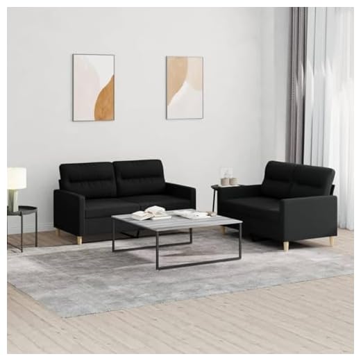 Zativa Juego de sofá de 2 piezas con cojín de tela negra para una experiencia de asiento cómoda, marco resistente para una experiencia de asiento cómoda, sofá de 2 plazas + 4 cojines