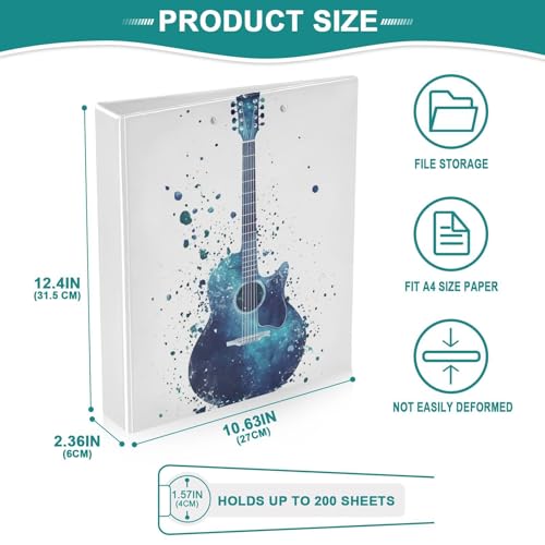 Vuiyean Fichários de guitarra em aquarela azul e branco 3 anéis com prancheta e 2 bolsos, fichários