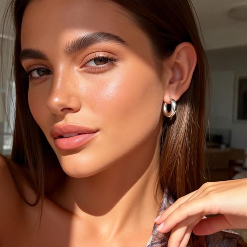Image of Chunky Hoop Earrings for Women Small Huggie Hoops Earrings Fashion Jewelry