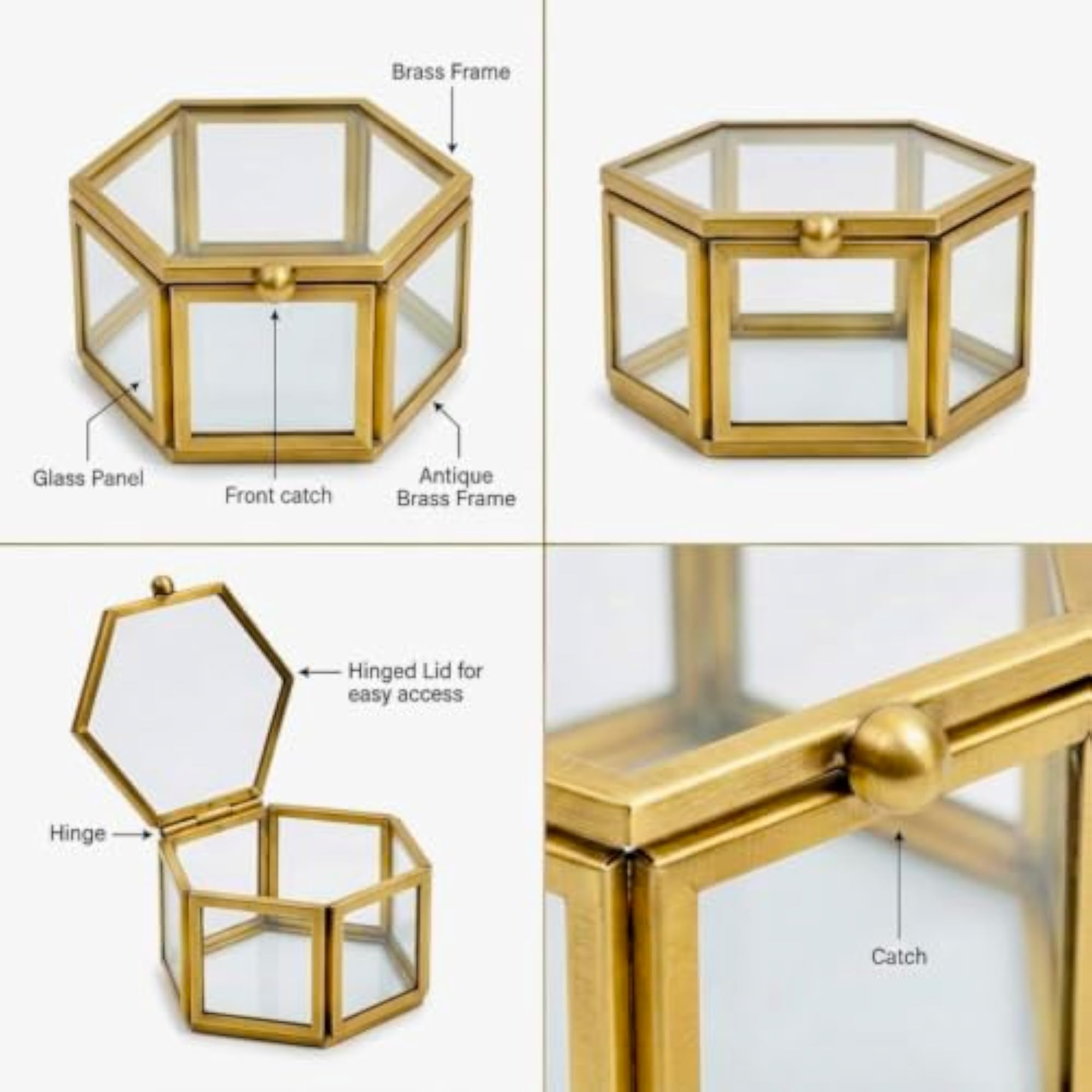 Hexagonal Glass Jewellery Box, Clear Geometric Style