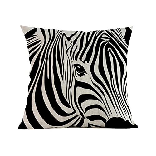 Housse de coussin motif zèbre en coton et lin - Décoration créative - Pour oreiller de 45 x 45 cm