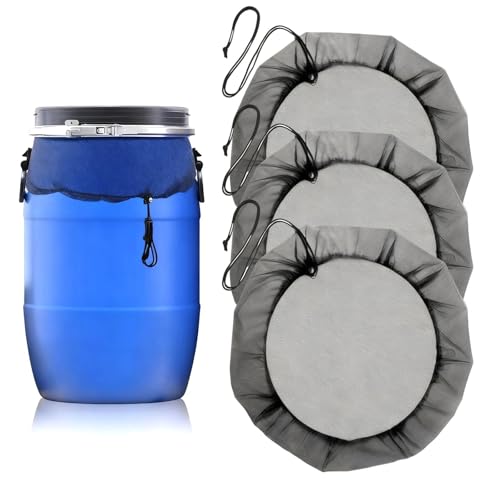 WJUAN 3 Stück Schwarz Regentonnen Netz, 60 cm Deckel Regentonne, Polyester Schutznetz für Regentonne, Maximal Geeignet für 50 cm Eimeröffnung, Geeignet für Balkone, Hinterhöfe, Rasenflächen