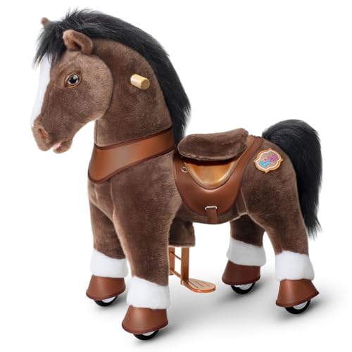 PonyCycle Ride on Horse Riding Horse No Battery Required Advanced Model Y Riding Unicorn Pony Toy for Kids Ages 34 (28.7 Height/Size 3) Magical Birthday Gift with Brake Plush Animal Brown Y376