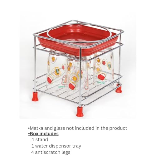 Image of Stainless Steel Stand Heavy Duty Matka Stand with Bottom Tray | Rust-Resistant, Durable & Space-Saving Design Pot Stand with Round Surface Stand Water Dispenser Stand Multipurpose Rack for Kitchen.
