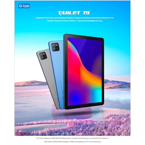 تابلت T9 جي-تاب 10.1 بوصة شبكة الجيل الخامس 6G واي فاي/IPS 800x1280/أندرويد 14 معالج رباعي النواة 2.0GHz/5500 مللي أمبير بالساعة /3+3) جيجابايت RAM/64GB ذاكرة ROM كاميرا أمامية 2mp وخلفية 5MP(أزرق)