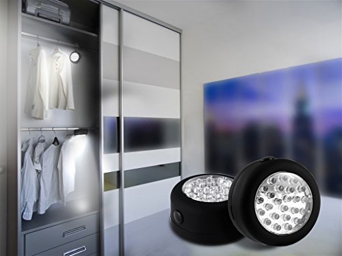 Cade 24 LED Round Magnetic Work Light Torch with Integral Hanging Hook and Magnet Set,Pack of 3(Black)