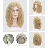 TSHAOUN Mens Blonde Wig Mid Length Curly Hair, Mens Wig for Adult, 16’’/40 cm Pop Rocking Dude Wigs for Men, Handsome Cosplay Wigs for 70s 80s Fancy Dress Daily Costume Party Halloween (Blonde) - Image 4