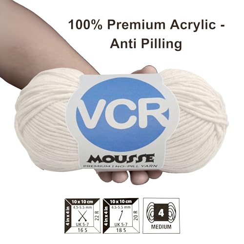 Image of VCR 4 Ply Off White Yarn, 100 Grams Hank, 190 Meters Length, Acrylic Ball for Crochet and Knitting, Soft Crosia Threads, Pack of 1 Yarn, Suitable for DIY Crafts
