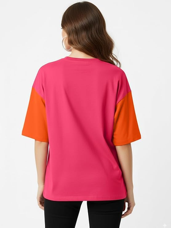 Image of LEOTUDE Half Sleeve Round Neck Tshirt for Women, Oversized Longline