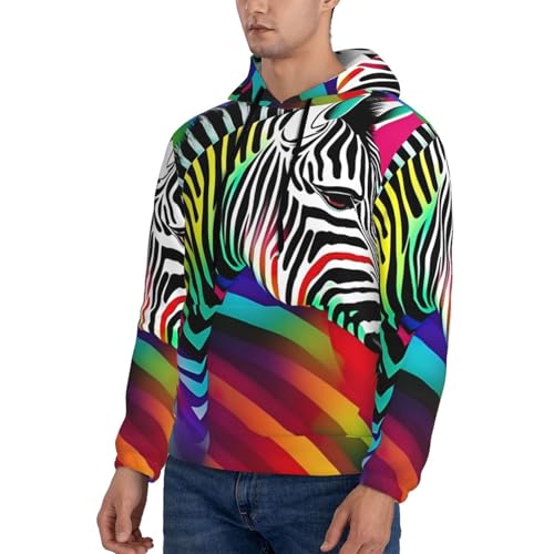 Colorful Rainbow Zebra Men'S Casual Sweatshirt Hoodie, Long Sleeve Hooded Pullover With Pocket And Drawstring3