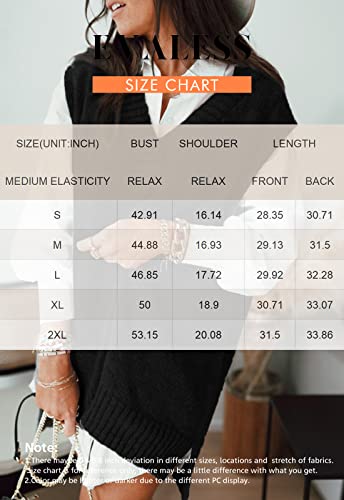 Evlaess Plus Size Sweater Vest Women V Neck Sleeveless Black Knit Sweaters Womens Fall Solid Color Irregular Hem Loose Pullover Sweater Large #TOP5