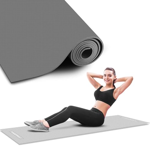 Image of Yoga mat for Men and Women, Premium Exercise Mat for Home Workout, Anti Slip Yoga Mat Workout, Gym Mat for Workout at Home (4mm, Grey)