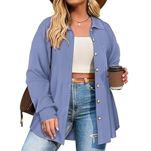 RITERA Women’s Plus Size Blouses Waffle Knit Long Sleeve Shirts Fall Winter Collared Button Down Tops XL-5XL