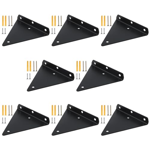 DAKFOOK 8 Pack 5 Inch Black Floating Shelf Brackets, 55lbs Capacity Invisible Triangle Shelf Brackets with Mounting Hardware, Heavy Duty Metal Hidden Wall Brackets for Storage Shelf, Bookshelf