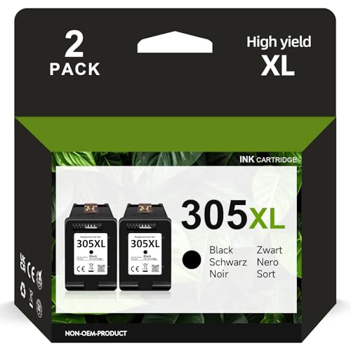 305XL Ink Cartridges, 305XL for HP 305 Ink Cartridges Replacement for HP 305 for DeskJet 2700 2710 2720e 4110e Deskjet Plus 4100 4130e Envy 6000 6010e 6020e 6030e Envy Pro 6400(2 Black)