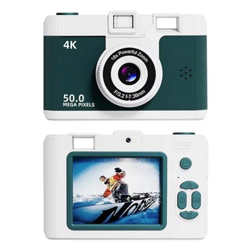 Kayfg Cámara Digital 4K Retro de Doble Lente, Multifunción, CCD, Cámara Térmica Instantánea para Estudiantes, Viajes, Fotografía Compacta, Color Verde