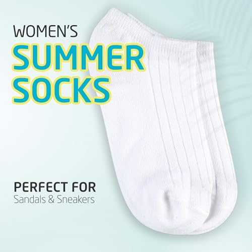 HOT FEET Thin Women's No Show Summer Socks - 5 Pack Cotton Ankle, Low Cut Lightweight Moisture Wicking Footies, Size 5.5-7.54