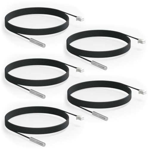 Image of DROK 10K Temperature Sensor Probe 5pcs, 2 Meter Waterproof Temp Sensor Probe, Stainless Steel 3950 NTC Temp Sensor Probe, Digital Temperature Transmitter Extension Cable