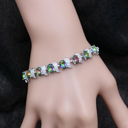 Image of LMXXVJ Fashion Tennis Bracelet Created Emerald White Gold Plated Charm Bracelet Gifts Jewelry for Women