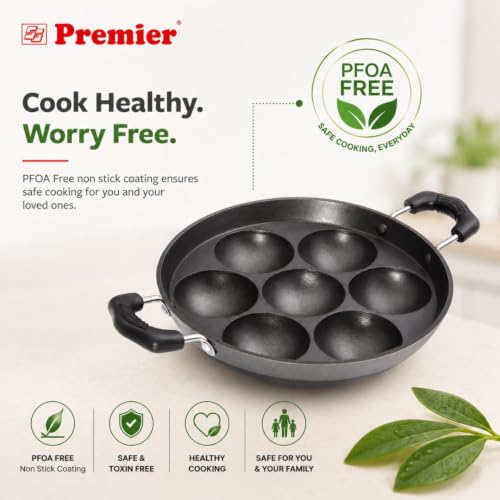 Image of Premier Non-Stick 7 Cavity Paniyaram Pan | for Kuzhi Paniyaram, Appe, Paddu & Gunta Ponganalu | Induction Base