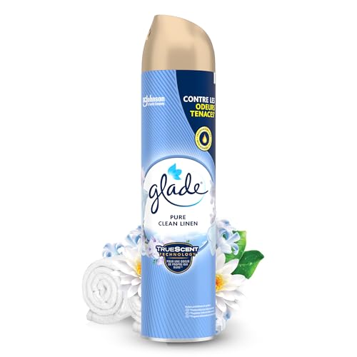 Glade Ambientador Aerosol Clean Linen, Combate Malos Olores, con Aceites Esenciales, 1 Aerosol