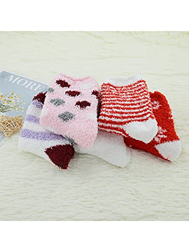 Fuzzy Warm Slipper Socks Women Super Soft Microfiber Cozy Sleeping Socks 6 Or 5 Pairs 5 Pairs Red Snowflake #TOP5