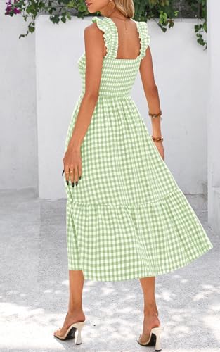Image of PRETTYGARDEN Women's Summer Dress Casual Ruffle Strap Gingham Midi Sundress