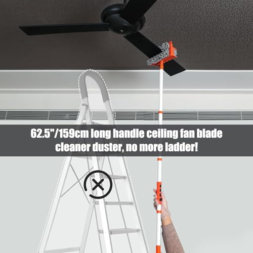 Image of MONJAY 3 in1 Fan Cleaner Duster with 159cm Extendable Long Handle for Ceiling Fan Blade,Fan Cleaning Mop with 2 Microfiber Mop Head for Dusting Ceiling Fan Washable Pads for Wipe Wall (King)