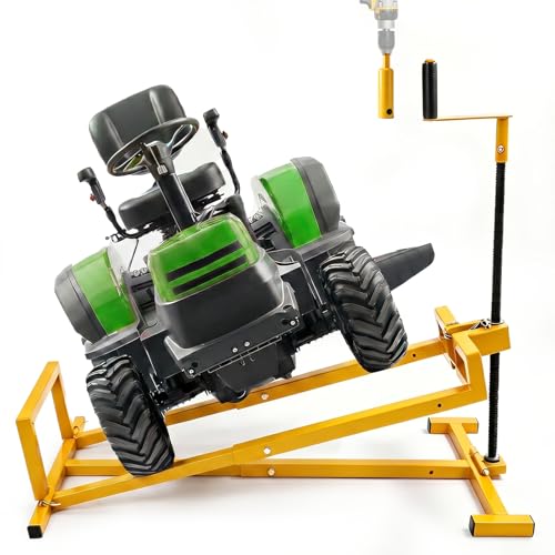 Lawn Mower Lift Jack 880 lbs Capacity Lifting Jack for Garden Tractors Riding Lawn Mower Maintenance Lift with Hand Crank and Power Extension Handle Telescopic Maintenance Jack Yellow