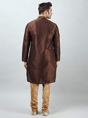 Image of Uri and MacKenzie Banarasi Dupion Silk Solid Kurta Churidar Pyjama Set for Men
