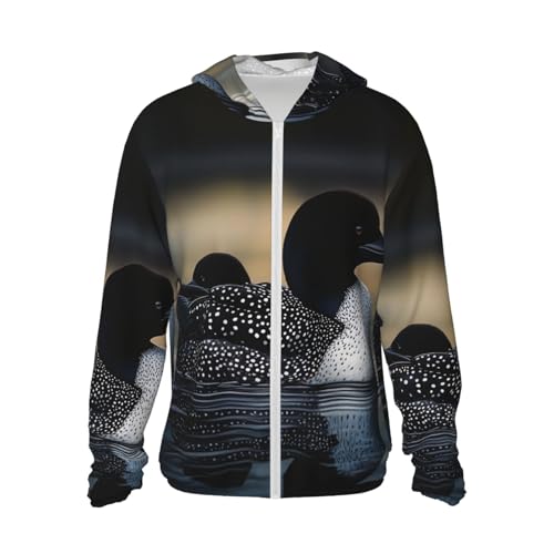 UPF 50+ Sun Protection Hoodie Long Sleeve Loon Birds Sun Shirt Rash Guard Fishing Shirts for Men
