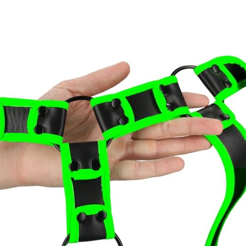 Arnés OUCH! con tiras ajustables verde fluorescente y efecto glow in the dark 4